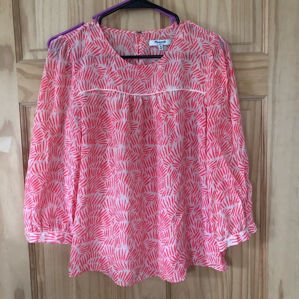 Madewell Women's Pink Geometric Patterned Silk Blouse - Sz M